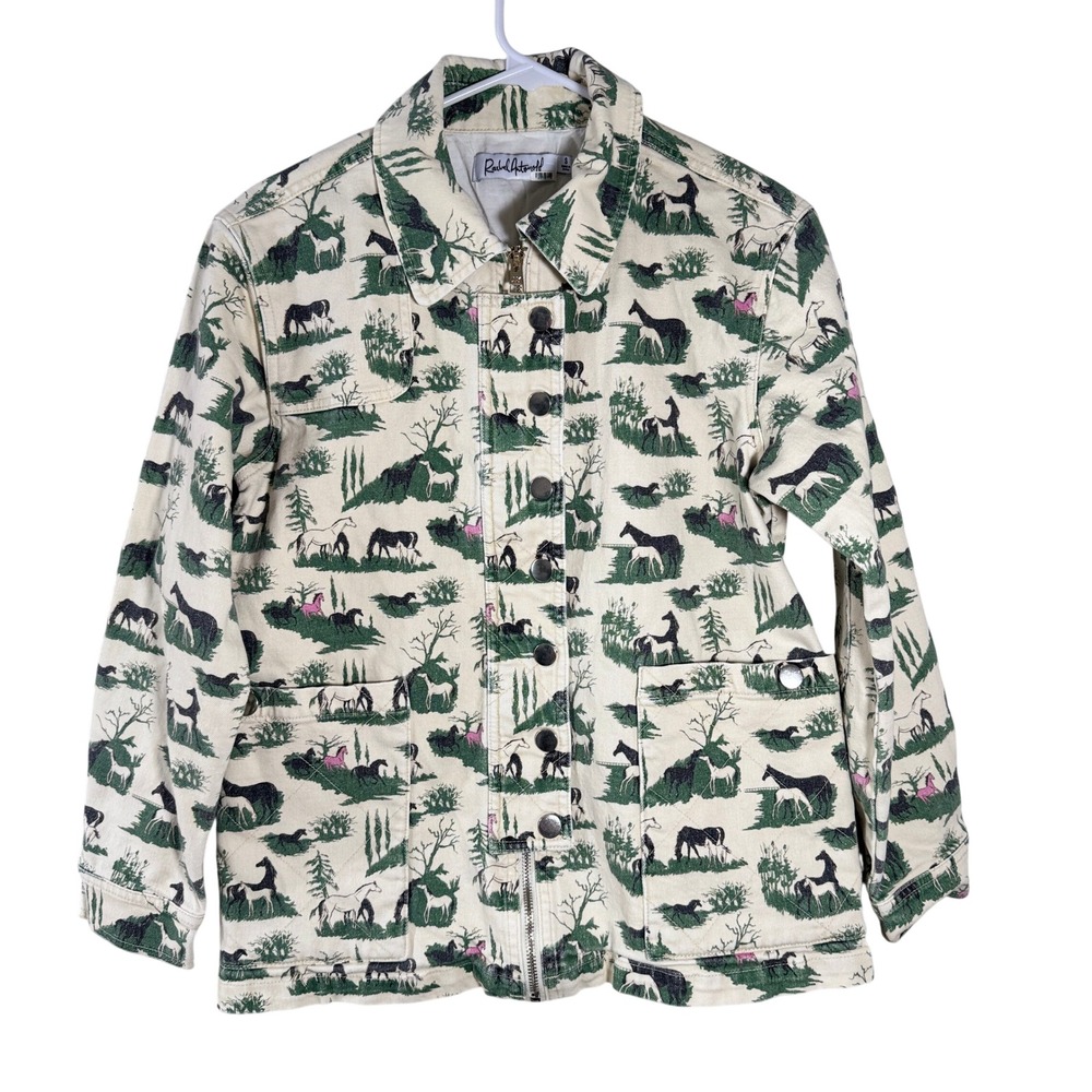Rachel Antonoff Lizzie Denim Jean Jacket Horse Print Equestrian Size Small EUC - Picture 2 of 16
